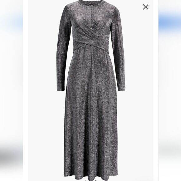 Draped Metallic Long Sleeve Maxi Dress - Picture 5 of 8